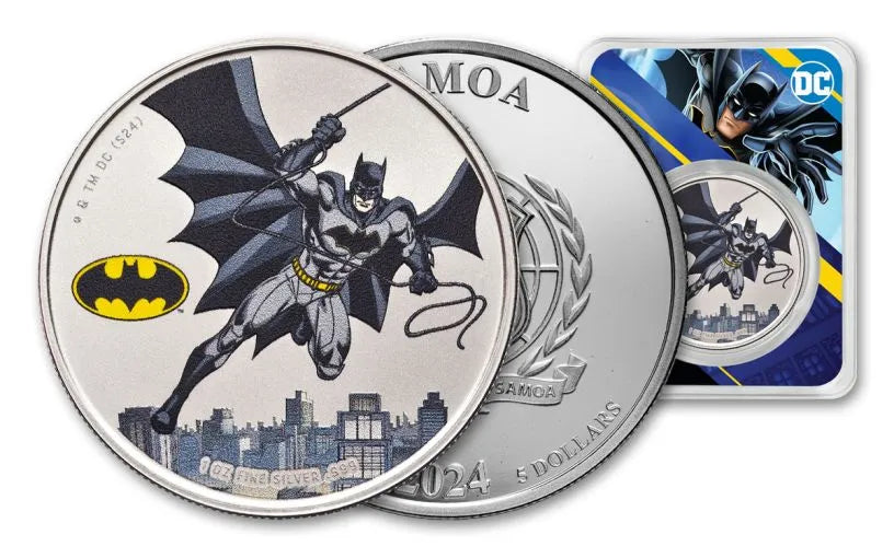 2024 Samoa 1 oz Silver Batman Batarang Colorized Shaped Coin